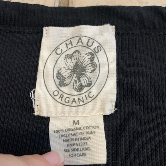 Chaus Organic Black Ribbed Henley Top with Lace & Button Detail, Size M - Picture 2 of 5